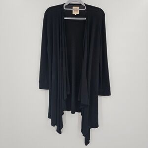 Chaser Womens Black Open Front Waterfall Cardigan Long Sleeve Handkerchief Hem M